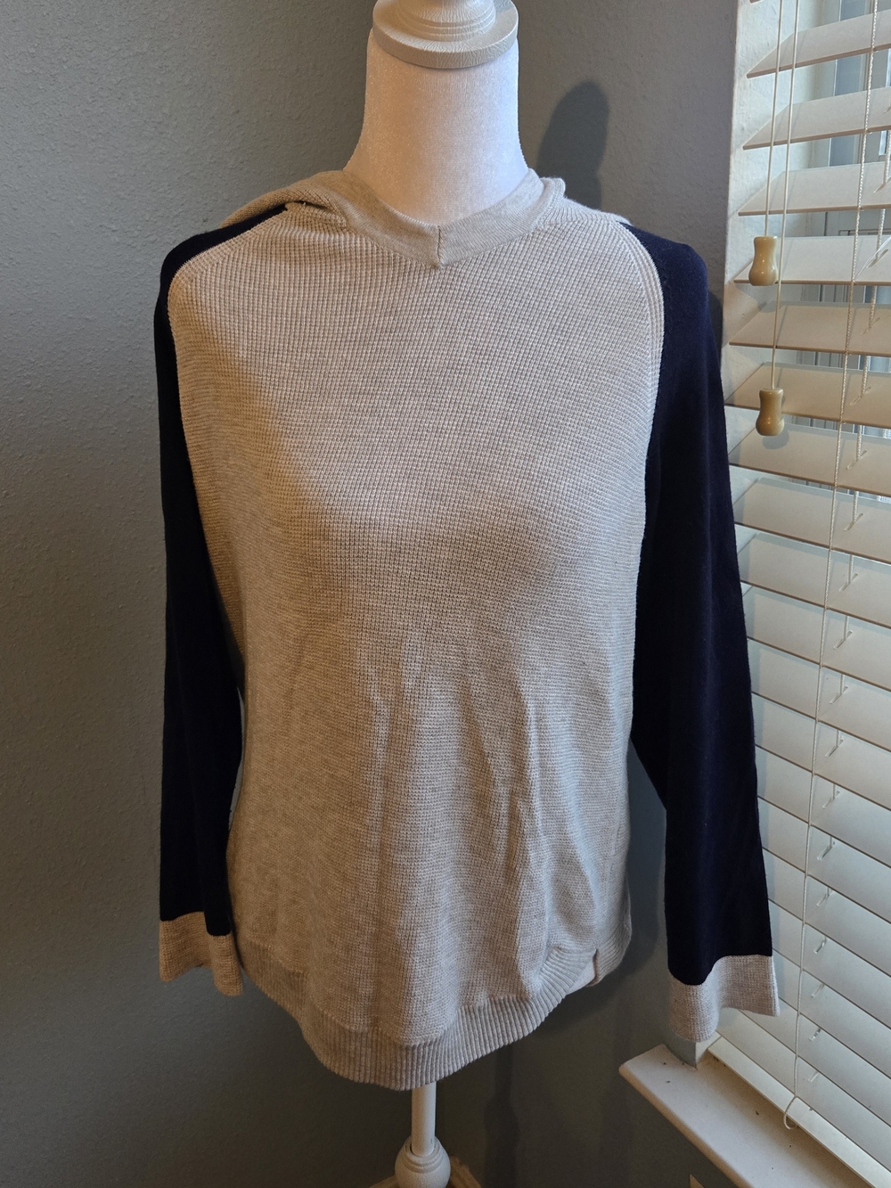 Gray and Navy Two-Tone Lightweight Hoodie Sweater - Picture 1 of 3